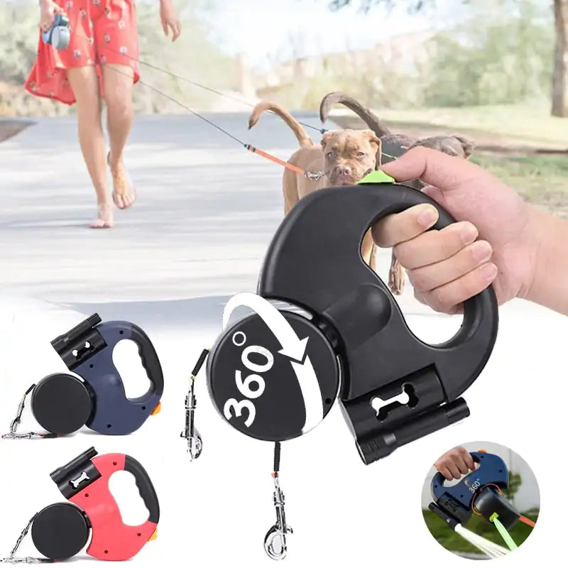 360 Degree Dog Leash with flash light and bag dispenser